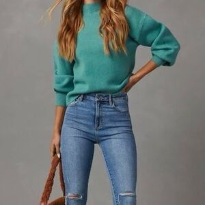 Vici Fate ‘Amsterdam’ Mock Neck Billowy Sleeve Sweater in Sage Green Size Small